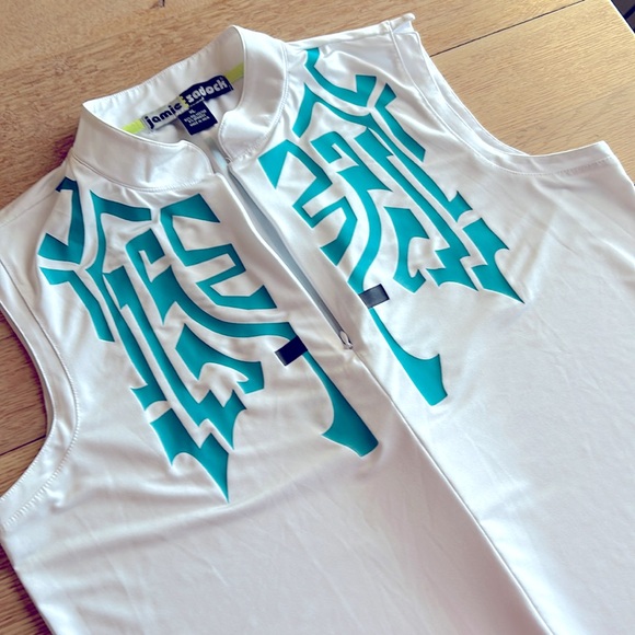 NWOT Jamie Sadock Sleeveless Golf Quarter Zip in Turquoise, Black & White Sz XL - Picture 1 of 10